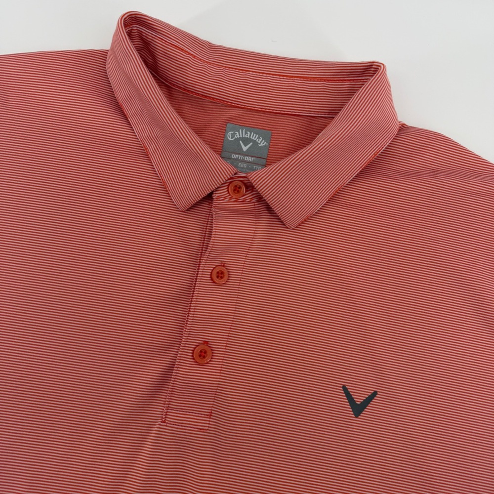 Callaway Polo Shirt Mens XXL Red White Micro Stripe Opti-Dri Short Sleeve Golf